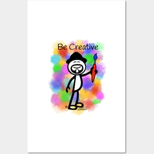 GG Artist Stick Figure “Be Creative” on light blue background Posters and Art